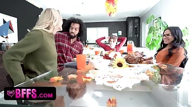 BFFS - Three Gal Friends Enjoy Their Thanksgiving Revelry By Sharing A Hot Impoverish